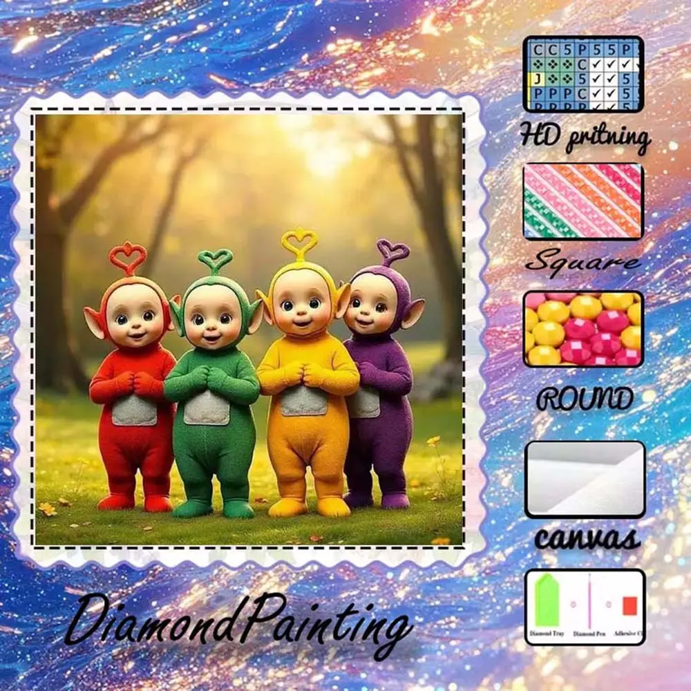 DIY 5D Flocking Diamond Painting Kit, AB drills, Fairy Dust drills, Crystal drills, Cartoon characters, Vibrant colors, Friendly vibe, Diamond embroidery, Special craftsmanship art kit, Wall decor, Gift for family, loved ones, friends.