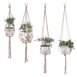 Hand-Woven Plant Hanging Basket Cotton Rope Sling Planter Boho Macrame Indoor Plant Holder Natural Fiber Hanging Planter 85cm 90cm 105cm 122cm Flexible Weaving for Various Flower Pot Sizes