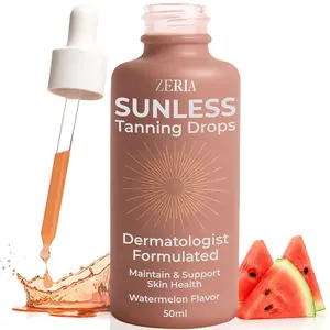 NEW !! Zeria Tanning Drops to Drink – Sunless Tanning Drops for Face & Body – Vegan, Edible Self Tanner with Beta-Carotene – Natural Glow & Melanin Booster – Watermelon Flavor – 50mL