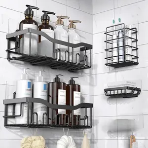 EUDELE Adhesive Shower Caddy 5 Pack Rustproof Stainless Steel Bath Organizers XL Size No Drilling Shelves for Bathroom Storage & Home Decor