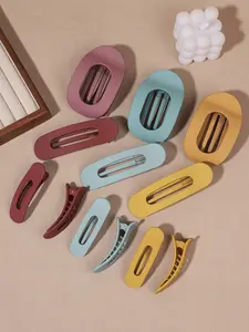 12pcs multicolor oval hollow hairpin-Morandi color senior sense! Ins wind Korean hair grasp, solid wood texture background shooting, sweet and simple headdress, daily Joker hair artifact