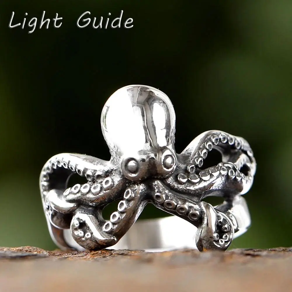 2024 New 316L Stainless Steel Vintage Octopus Form Animal Ring with Patterns, Gothic Punk Motorcycle Jewelry for Men, Party Gift, Engagement Ring as Shown