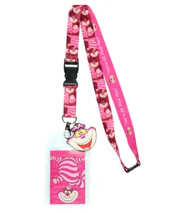 Disney Alice in Wonderland Cheshire Cat We're All Mad Here Breakaway Lanyard ID Badge Holder with 2" Rubber Charm