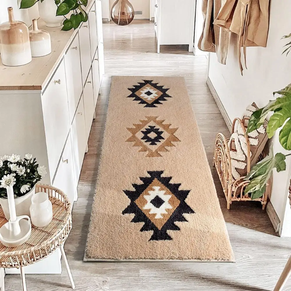 Boho Style Geometric Pattern Bath Mat, 1 Count Non-slip Soft Water Absorbent Floor Mat, Decorative Carpet for Home Bathroom Kitchen Entrance Way, Floo