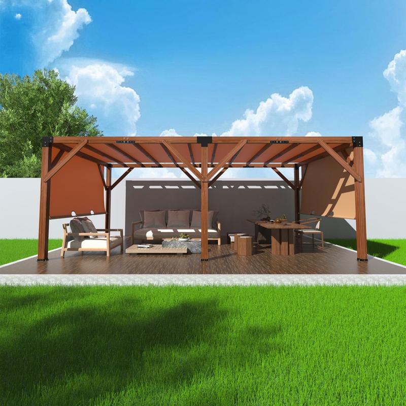 GARVEE 12'X 20' Cedar Wood Pergola with Solid Structure, Retractable Shade Canopy, Patio Pergola for Backyard, Deck, Garden, Outdoor Entertaining