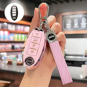 Car Key Case with Braided Rope, Soft TPU Car Key Protector, Keychain Protective Cover, Car Key Accessory, Car Key Holder for Nissan Altima Sentra Maxima Rogue Armada Pathfinder Infiniti