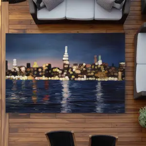 Begin Home Decor C1ROAR578KYTOY 5 x 7 ft. Blurry City with Water by Night - Turquoise Outdoor Rectangle Area Rug