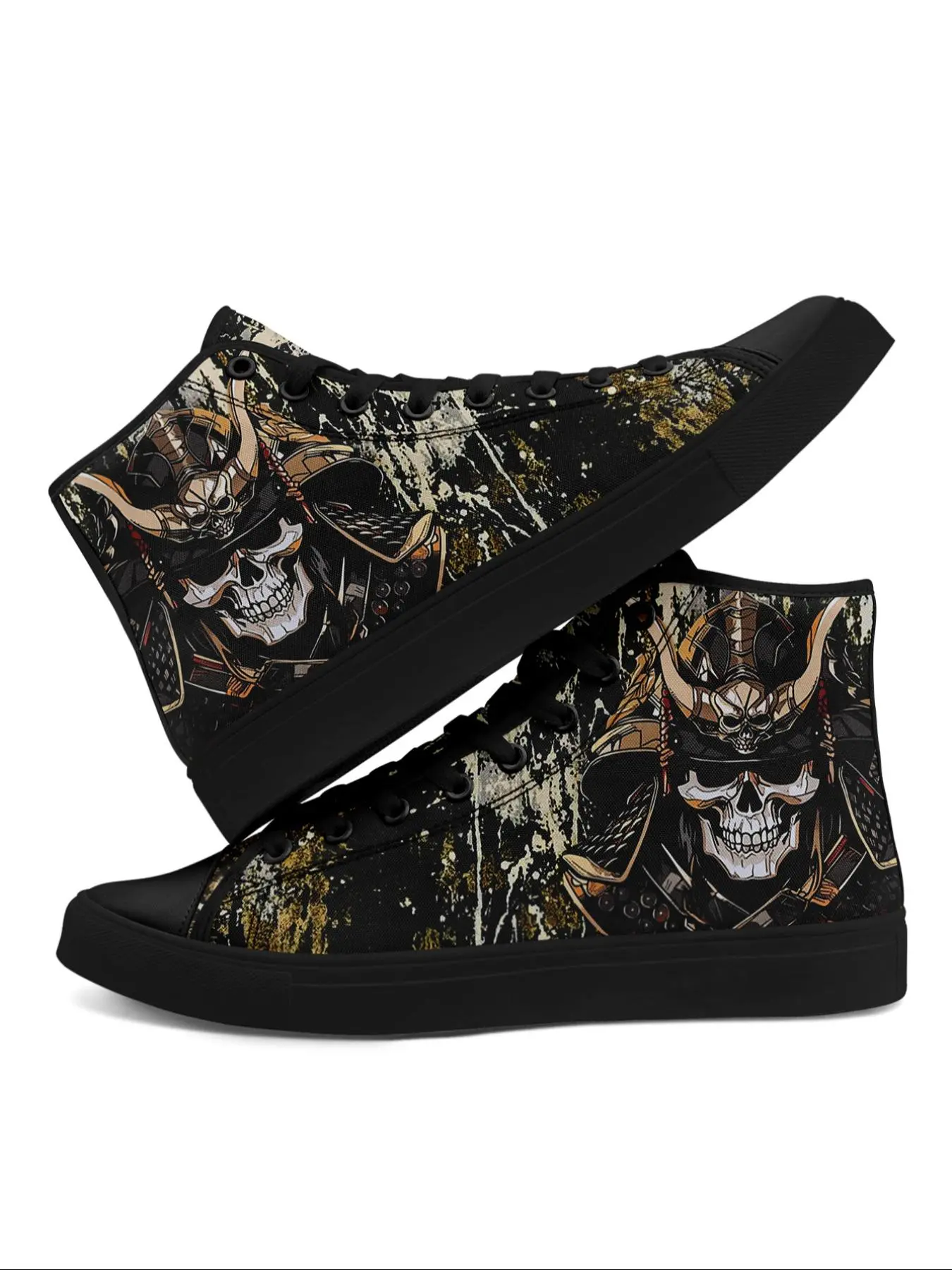 Men's Fashionable Skull Print Lace Up Sneakers, Halloween Themed High Top Canvas Shoes, Casual Comfortable Sports Shoes, Male All-match Round Toe Shoes for Daily Wear