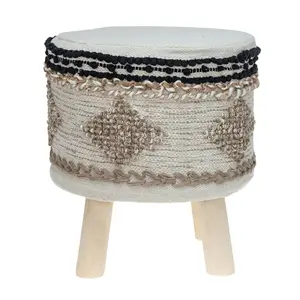 Parkland Collection STLI21473 Guroom Transitional Beige Cotton Wooden Stool
