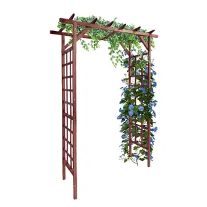 2Pcs 85 Inch Solid Fir Wood Garden Arbor, Teak Finish Outdoor Trellis for Climbing Plants, Stylish Pergola Decor for Backyard Lawn Wedding & Garden Landscape