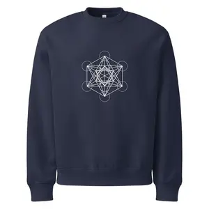 Navy Blue Sweater – White Metatron’s Cube (Front &amp; Back Design)