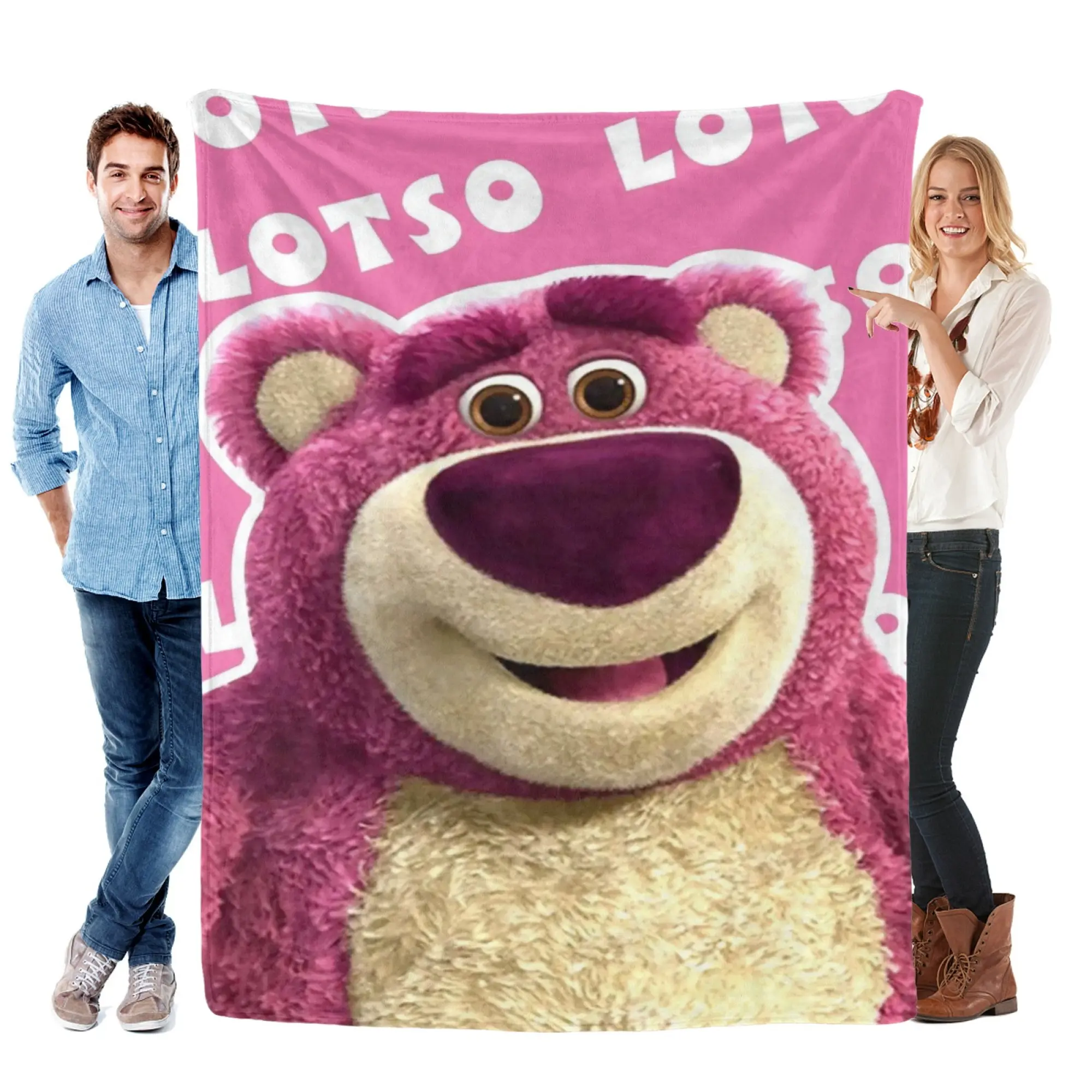 [SummerVibes] DISNEY CLASSIC Toy Story Lotso Soft Flannel Blanket, Vibrant 2D Print Pink Throw for Home, Couch & Kids