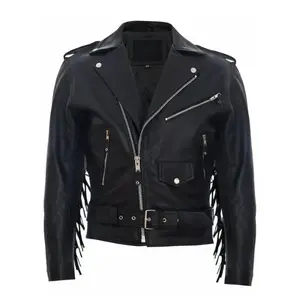 Women's Black Fringe Biker Leather Jacket