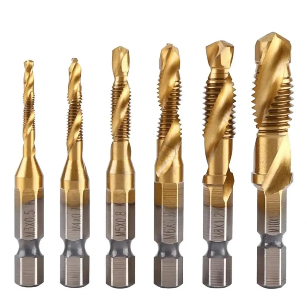 6-Pieces M3-M10 Ultra TiAlN Coating M2 Hex Shank Drill Bit Set, 1-Step Drilling Tapping Debur as You Tap Tool with Counter-Sinking, Power Tool Accessory Father’s Day Gift Pipe Threader Kit, Drill Bit Sets, Fathers Day
