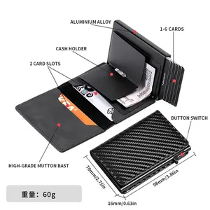 Fashion Metal Aluminum Leather ID Card Holder Multi-Function Designer Bank Card Men Wallet Business Pop-Up Cardholder Women SHIMENGFU