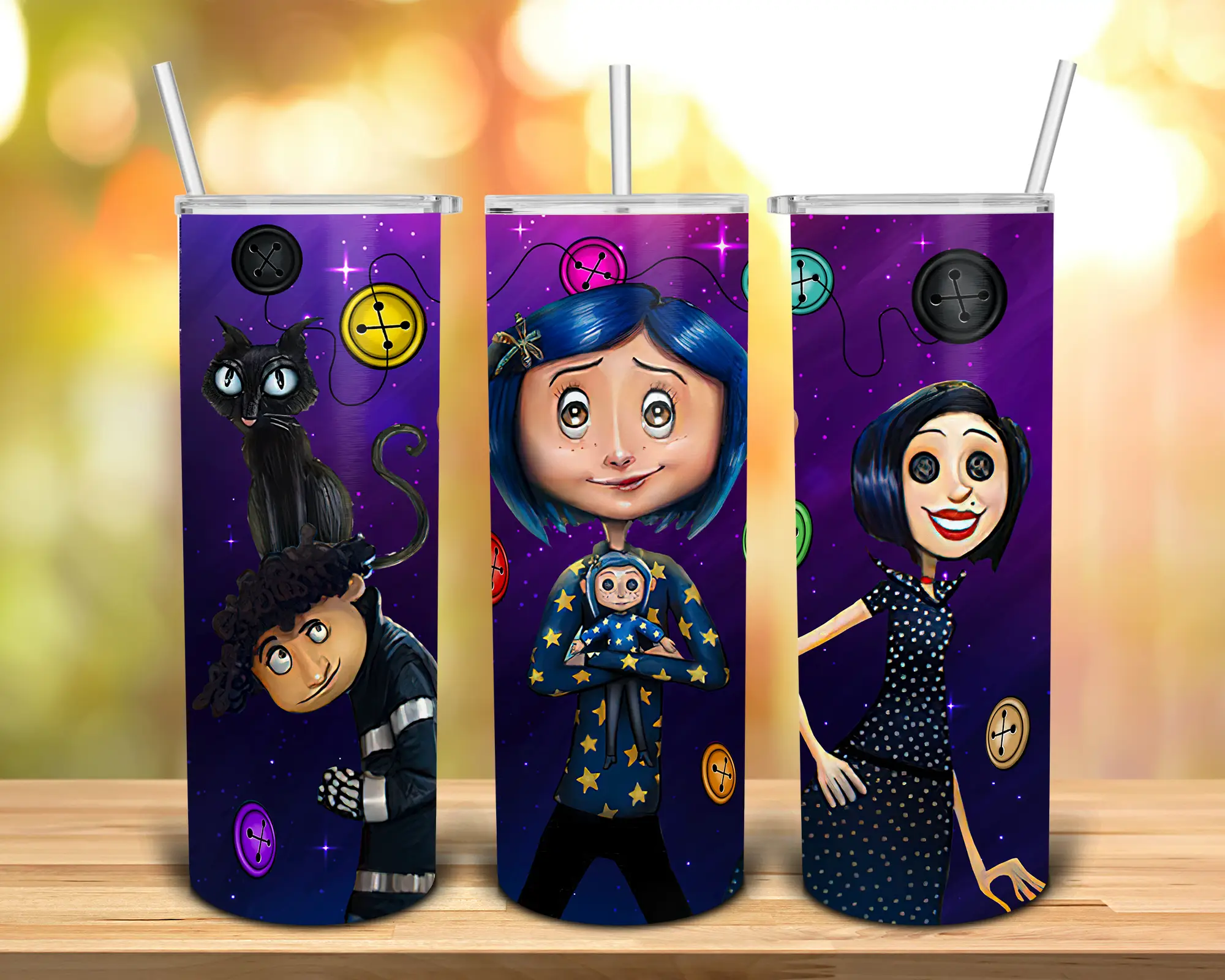 Coraline 20oz Skinny Tumbler with a Straw and Lid Reusable Washable Stainless