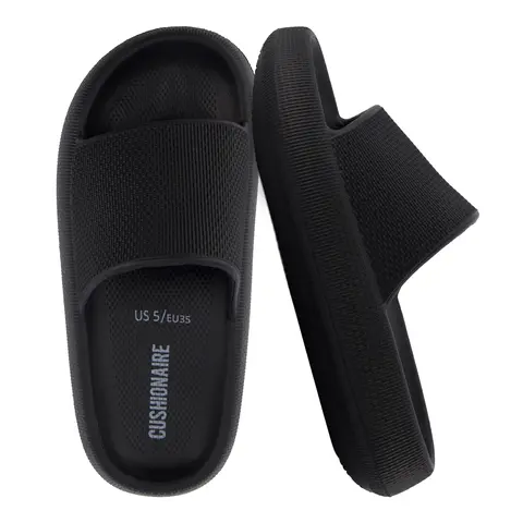 Cushionaire Feather EVA Slides for Women | Comfortable Slip-on Slippers for Indoor Outdoor Wear | Lightweight Shower Shoes and Beach Essential Cloud Slides