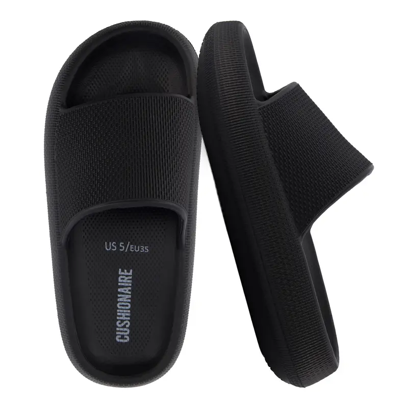Cushionaire Feather EVA Slides for Women | Comfortable Slip-on Slippers for Indoor Outdoor Wear | Lightweight Shower Shoes and Beach Essential Cloud Slides