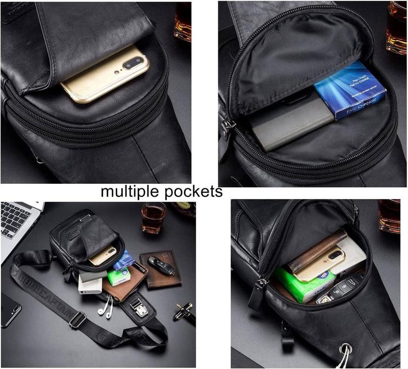 FR Fashion Co. Men's PU Leather Casual Crossbody Sling Bag with Zippered Pockets & Adjustable Strap for Everyday Use - Sleek Minimalist Design for Commuters & Urban Professionals