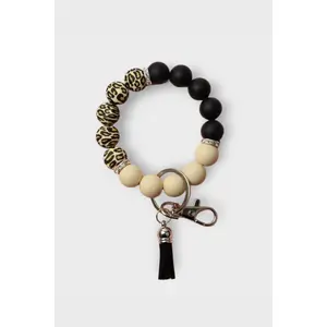 Leopard Silicone Bead Tassel Bracelet Keychain
