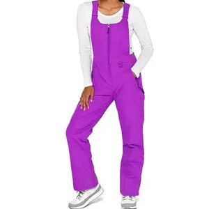 Women's Sleeveless Ski Overalls, Adjustable Shoulder Strap Jumpsuit, Side Pocket Long  Clothes Overalls Front Zipper Waterproof Adjustable Shoulder Strap Thermal Windproof