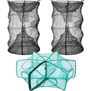 3 Pcs Minnow Trap, Include 2 Fishing Bait Trap 1 Cylindrical Hexagon Crab Crawfish Trap, Lobster Shrimp Collapsible Cast Nets Portable Folded Fishing Accessories,12x21.65 Inches