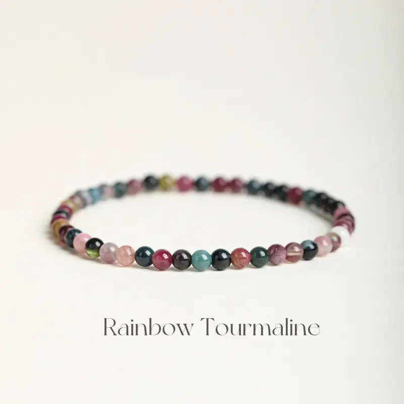 Natural Rainbow Tourmaline 4mm Healing Bracelet Beads Stretch Men Women stress relief, calming Bracelet Healing Chakra Gemstone Beaded