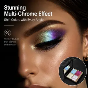 HERORANGE 4-Color Multichrome Eyeshadow Palette - Glitchy Glam Color-Shifting Iridescent Cosmetic, Buildable Holographic Shimmer for Eyes & Cheeks, Waterproof Long-Lasting Sweat-Resistant, Blue Purple Red Gold Glow, Beginner-Friendly Gift for Parties