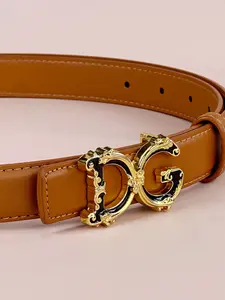 Elegant Double Letter Belt Gold Tone Vintage Buckle Women’s Fashion Waist Accessory