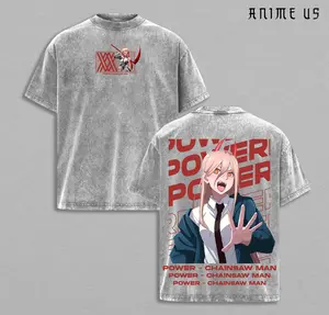 Power Chainsaw Man T-Shirt Washed Vintage, Oversize Anime Manga Streetwear Tee, Devil Hunter Power Graphic Top, Unisex Heavyweight Cotton Shirt, Gift for Anime Fans