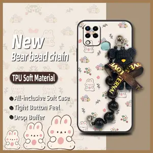 Cartoon Black pearl pendant Phone Case For infinix X689/X689C/Hot 10S/Hot 10T soft case Back Cover silicone Skin-friendly feel protective case cute Bear bracelet