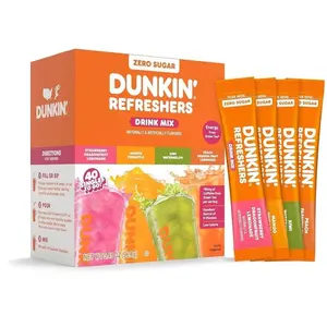Dunkin’ Refreshers Singles To Go! Powdered drink mix packets, 40 Ct Variety Pack, 40 Single serve Packets per Box (40 servings), Energy from Green Tea, aspartame-free, no synthetic colors, naturally and artificially flavored, just add water