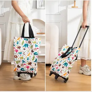 Foldable Pull Cart Shopping Cart, Shoulder Strap & Drag Design, Lightweight & Easy to Use, Large Capacity, Portable for Home & Travel, Reusable Grocery Bags