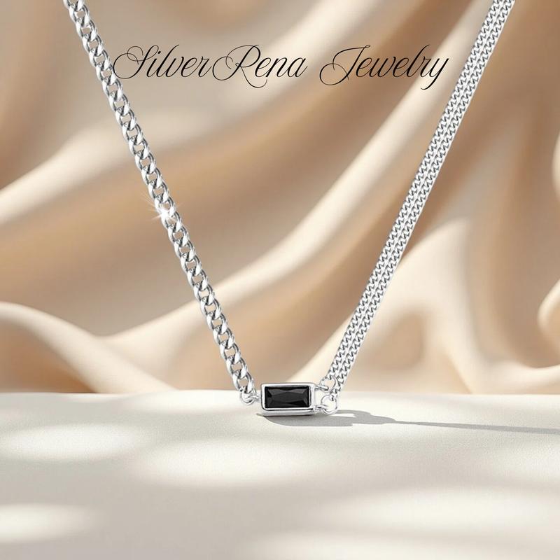 S925 Trendy Synthetic Obisidian Necklace, Stylish and Elegant Chain Jewelry for Women & Men's, Hip Hop Style Unisex Female Birthday Valentine's Day Gift, Dialy Wear and Party Jewelry