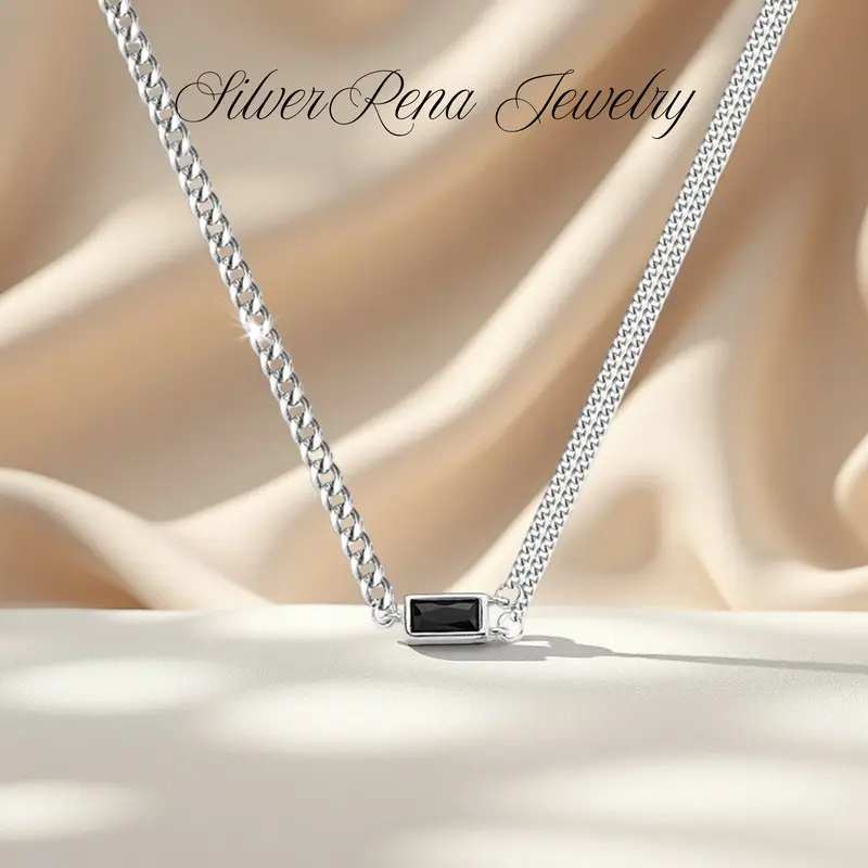 S925 Trendy Synthetic Obisidian Necklace, Stylish and Elegant Chain Jewelry for Women & Men's, Hip Hop Style Unisex Female Birthday Valentine's Day Gift, Dialy Wear and Party Jewelry