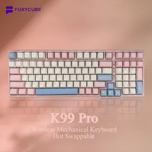 FURYCUBE K99 Pro Wireless/Wired/2.4G Creamy Mechanical Keyboard Gasket Structure With Num Pad 5-pin Hot Swappable RGB Gaming Office Work Keyboard PBT Transparent Keycap, Full Key Anti-ghosting, Cute Budget Classic KeyboardGift,
