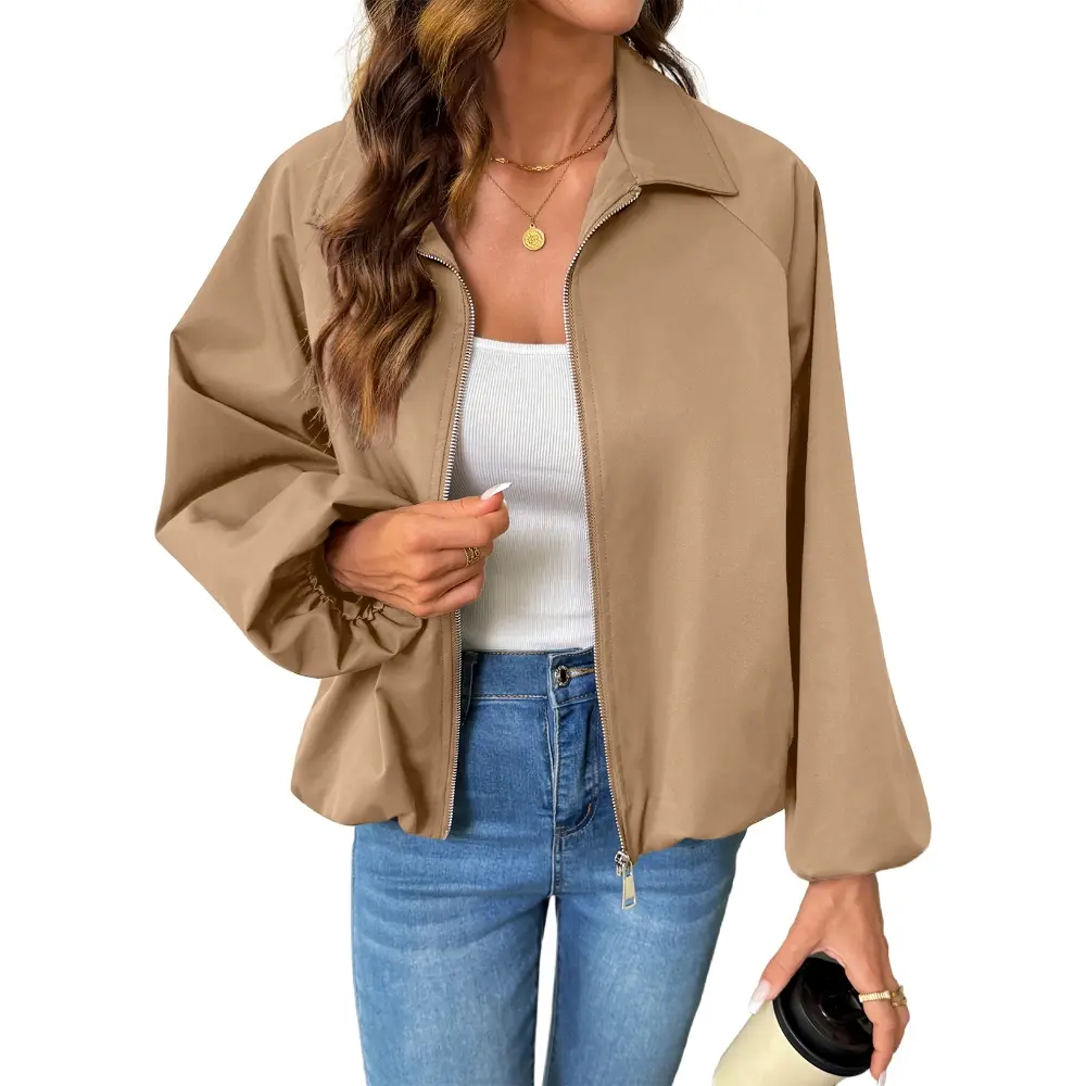 Dokotoo Jackets for Women Fall Fashion Casual Long Sleeve Zipper Up Jacket Loose Solid Winter Coats with Pockets