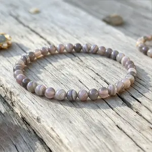 Natural Botswana Agate 4mm Beaded Bracelet, Calming Grounding Crystal Jewelry Gift for Men Women