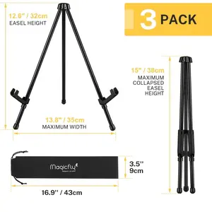 Magicfly Tabletop Instant Easel, Pack of 3, Black Steel Table Top Easels