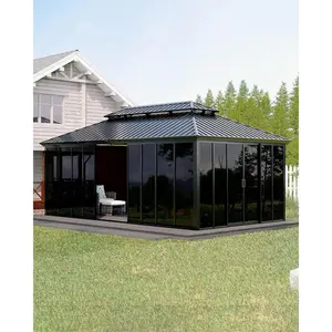 12 ft x 20 ft Hard Top Wood Gazebo with Clear Acrylic Wall - Double Metal Roof, Heavy-Duty Cedar Frame, All-Weather for Patio/Deck/Backyard/Garden
