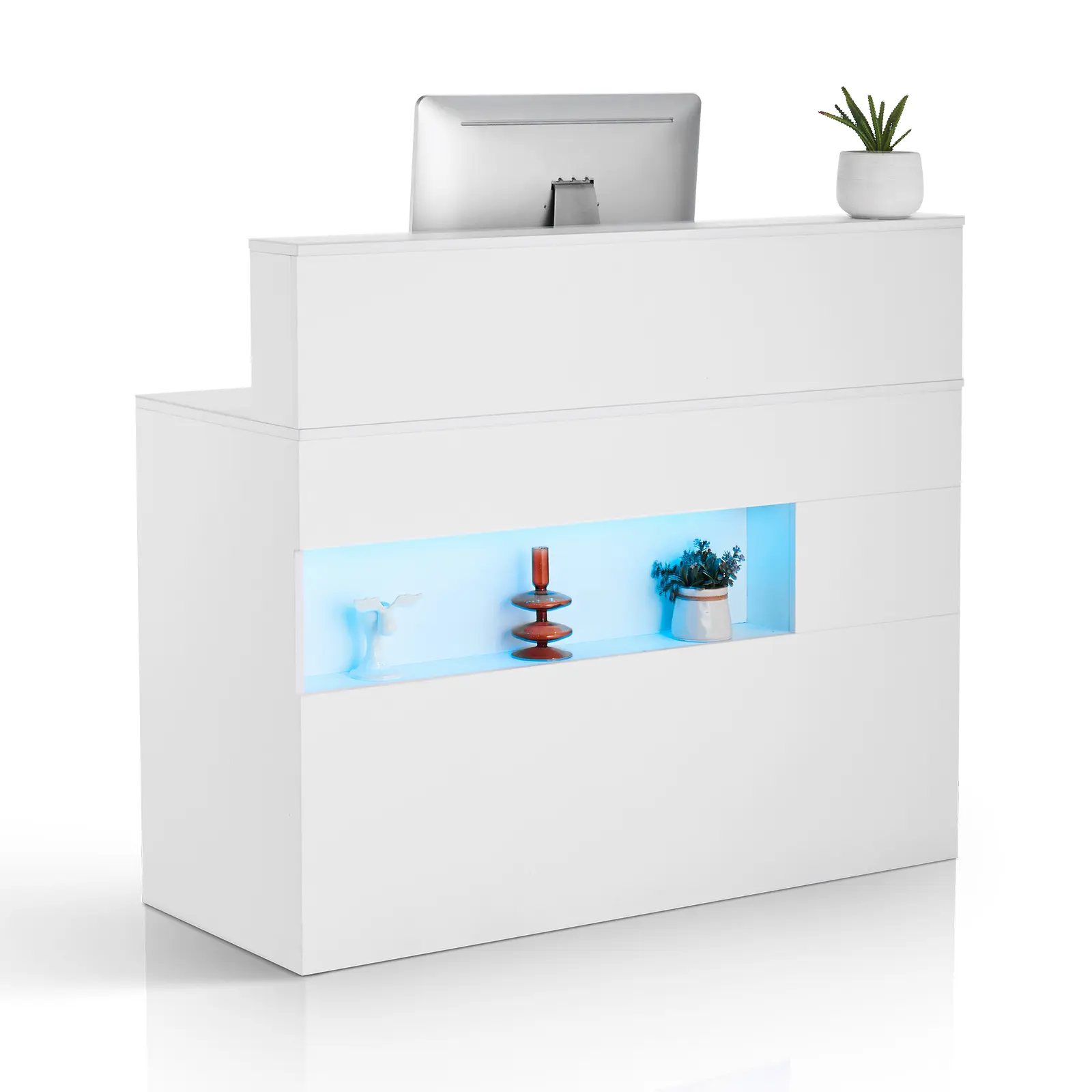 【SummerFinds】VEVOR Commercial Office Reception Desk, 47-Inch Modern Style Rectangular Front Counter Table with LED Light, 2-Drawer Multi Drawer Desk with Built-In Outlets, for Lobby & Office Checkout, Built-In Outlets Desks, Modern Style Desks