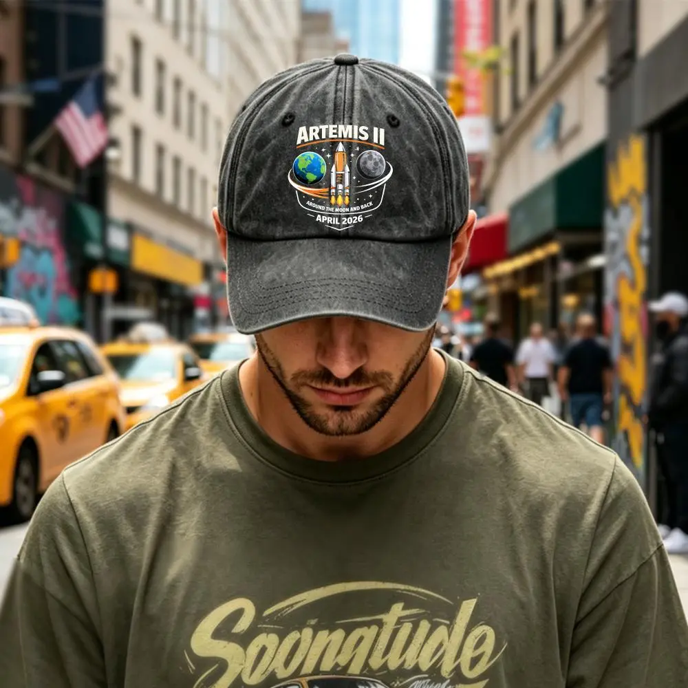 Artemis II Vintage Washed Baseball Cap, Space Explorer Hat for Dreamers and Visionaries,Unisex