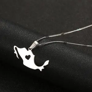 Stainless Steel Mexico Map Necklace, Silver, One Size