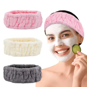 Microfiber  Headband 3-Pack, Soft Terry Cloth Headband for Washing , Facial Mask, Makeup, Shower, Yoga,  for Women and Teens (Gray+Milk White+)
