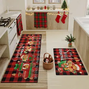 Christmas Kitchen Rug Set, Buffalo Plaid Design, Non-Slip Soft Washable Foldable Carpet for Home Decor