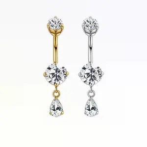 Oufer 14G 10MM Stainless Steel Waterproof Shiny CZ Gems Belly Ring for Women