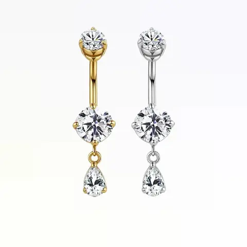 OUFER 14G Cubic Zirconia Dangle Belly Button Ring - Tarnish Proof Stainless Steel Piercing Jewelry, Elegant Accessories for Women, Everyday Wear Tarnish Proof Jewelry