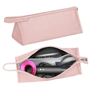 Pu Leather Travel Storage Organizer Bag Waterproof Portable Case for Air Styling Drying System Pink with Hand Rope Double Storage Design Durable Pouch
