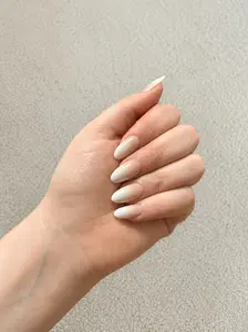 Press-On Nails, 24 Pcs Milk Drip Almond Shape False Nails with a Luxury Milky White Ombré Glaze, Easy Apply Multi-Size Complete Kit