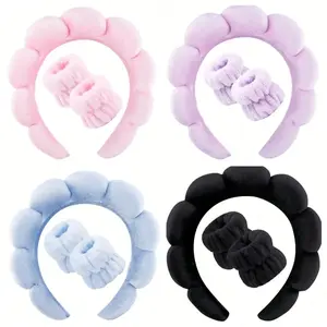 3-Piece Luxury Microfiber Spa Headband And Wristband Valentine's Day gift Set-1pc Facial Cleansing Headband, 2pcs Facial Cleansing Wristband, Makeup Headband, Skincare Headband, Velvet Fluffy Sponge Headband, Spa Headband, Wristband, Soft And Comfortable